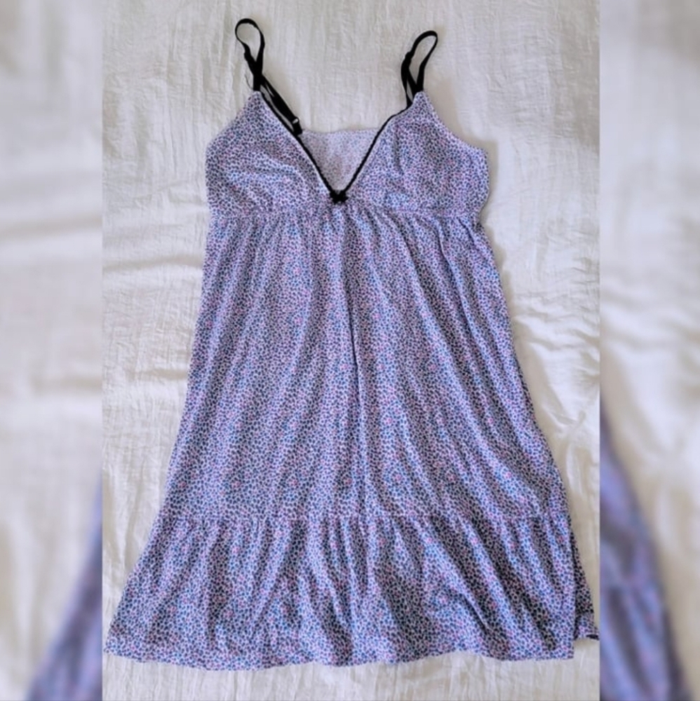 Xhilaration Blue & Pink Floral Nightie/Sleep Dress (XL)
